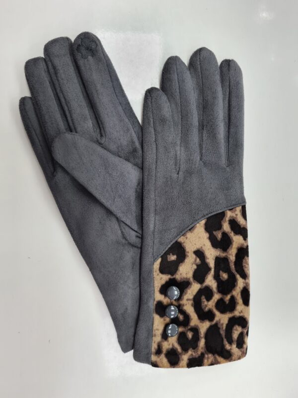 Rukavice látkové sivé + leopardí vzor