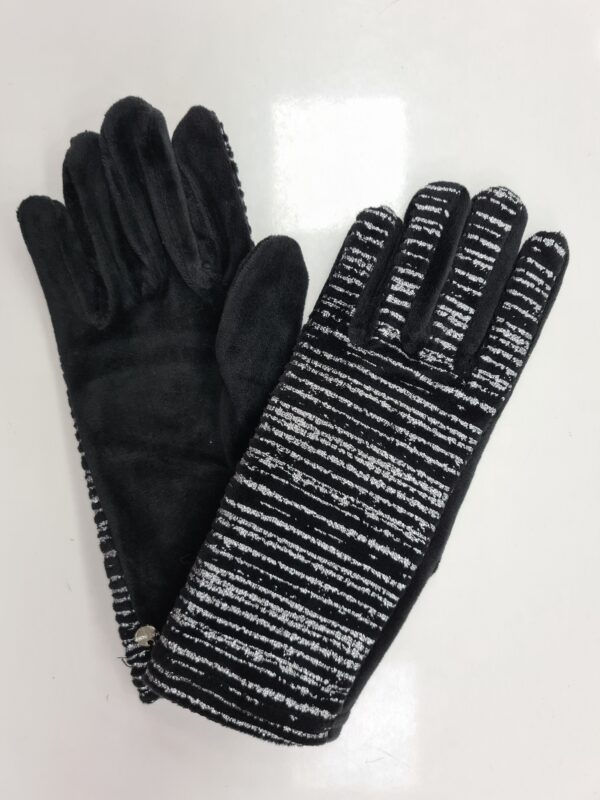 Rukavice látkové čierne so striebornými pásikmi