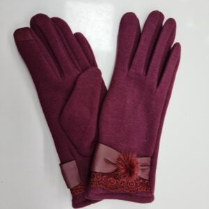Rukavice látkové vínové s brmbolčekom