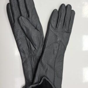 Rukavice kožené sivé dlhšie perforované