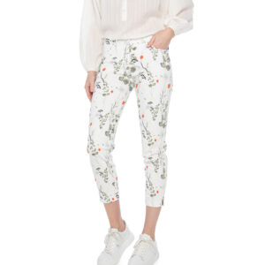 Nohavice Toni 7/8 biela-kvet